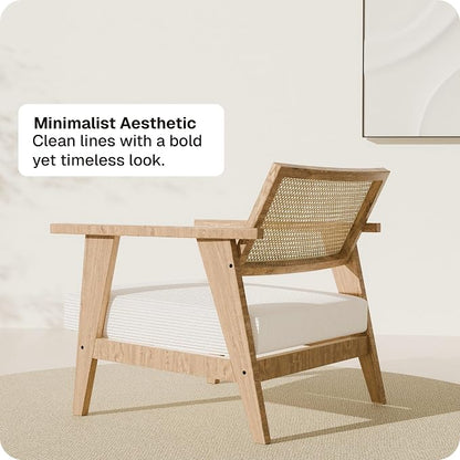 BELLEZE Mid Century Modern Rattan Chair Set of 2 Accent Natural Wood Armchair - Image 6