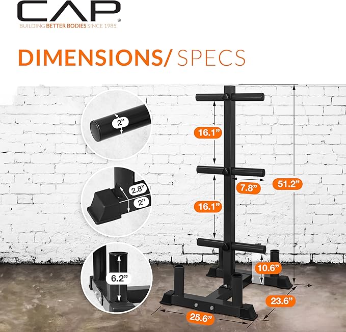 CAP Barbell 2-Inch Olympic Bumper Plate Weight Set with 6 Post Rack | 100-370 lbs | Multiple Options