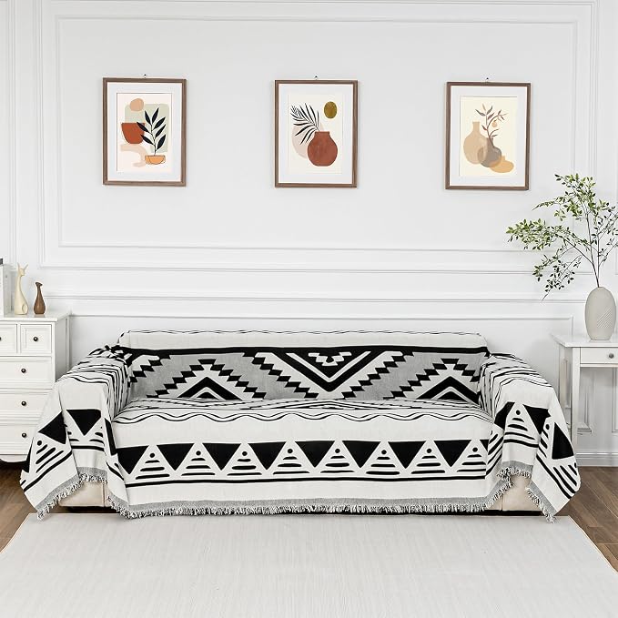 MYSKY HOME Sectional Couch Cover Black Boho Geometric Sofa Covers by MYSKYHOME