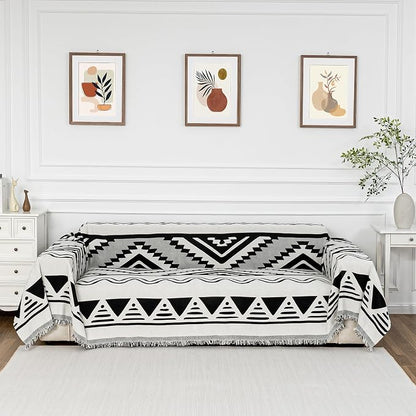 MYSKY HOME Sectional Couch Cover Black Boho Geometric Sofa Covers by MYSKYHOME