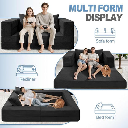Futon Sofa Bed with Pillow, 3-in-1 Sleeper Sofa Bed with Removable Cover - Image 4