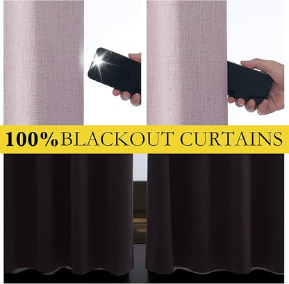 NICETOWN Pink Vintage Linen 100% Blackout Curtains - Image 4
