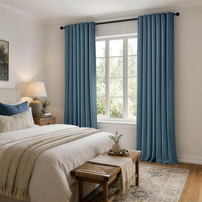 MIULEE 100% Blackout Linen Curtains 42 x 96 Inch Stone Blue 2 Panels | Thermal - Image 8