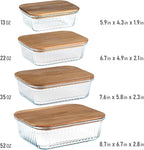 Set of 4 Stackable Space-Saving Nesting Glass Bowls with Airtight Acacia Lids for Lunch, Meal & Food Prep - Microwave & Oven-ready BPA Free Durable Heat Resistant Inert Borosilicate Glass