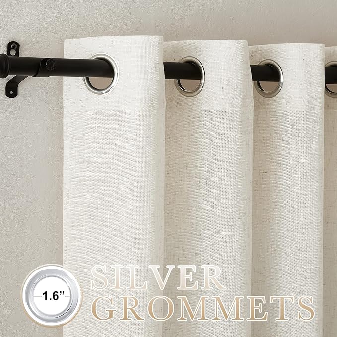 NICETOWN Natural Linen Burlap 102 inch Curtains, Grommet Semi Sheer Curtains - Image 2