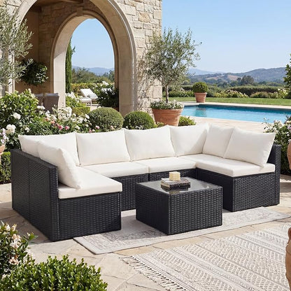 DUMOS 7 Piece Outdoor Patio Sectional Sofa, Modular Wicker Furniture Set by DumosLifestyle