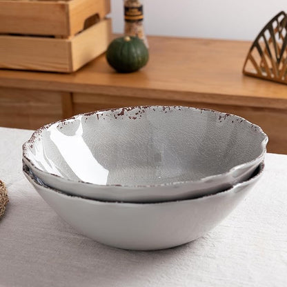 LEHAHA Farmhouse Melamine Pasta Bowl, 9.25 inch Large Salad Bowls, Set of 6, Unbreakable 100% Melamine Serving Bowls Set for Dinner, Wide and Shallow Bowls Set, Dishwasher Safe, Grey…