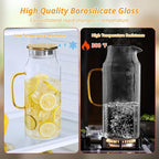 2 Pack 2 Liter 68 oz Glass Pitcher with Lid and Spout, Gold Glass Water Pitcher for Fridge, Glass Carafe for Hot/Cold Water, Large Jug for Iced Tea, Coffee, Juice and Homemade Beverage