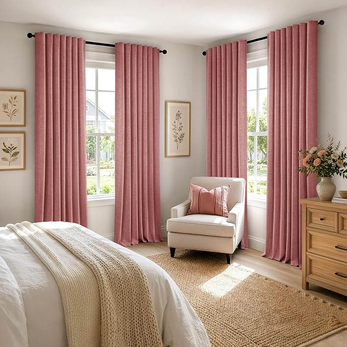 MIULEE 100% Blackout Linen Curtains 42 x 96 Inch Dusty Rose Pink 2 Panels | - Image 8