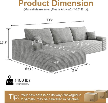 108" Sectional Couches for Living Room Cloud Couch Sofa - Image 2