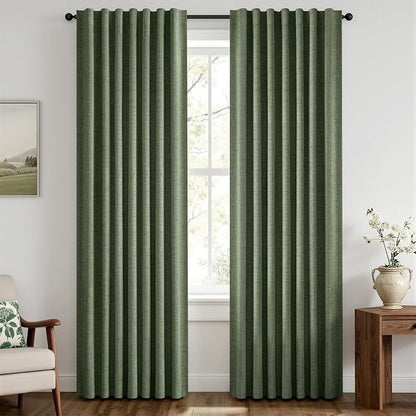 MIULEE 100% Blackout Linen Curtains 42 x 90 Inch Olive Green 2 Panels | Thermal by MIULEE