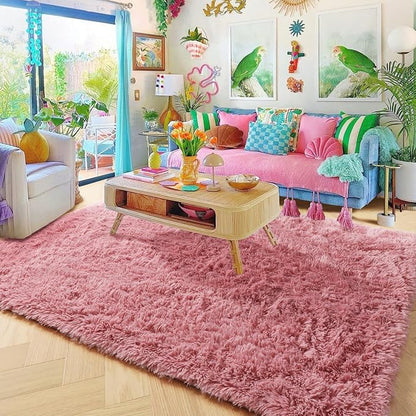 Amdrebio Blush Pink Furry Shag Area Rug 4x6 - Image 7