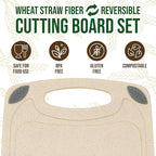 2-Piece Reversible Cutting Board Set Made from Natural Food Grade Wheat Straw Material - Eco-Conscious Alternative to Plastic - Gluten Free & BPA Free Chopping Boards for Kitchen
