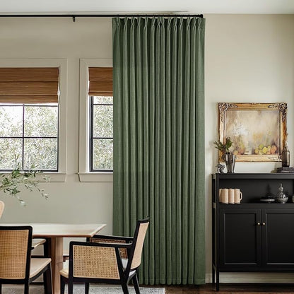 Linen Pinch Pleated Light Filtering Olive Green Curtains 96 Inches Long | - Image 7