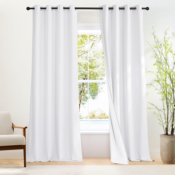 NICETOWN 100% Blackout White 120 inch Long Curtains by NICETOWN