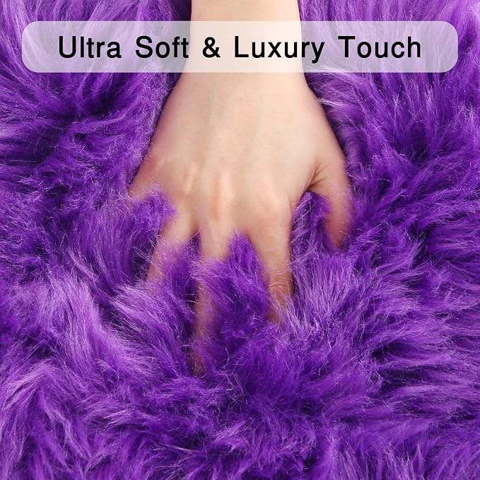 duduta Purple Faux Sheepskin Runner Rugs 2x6 ft, Fluffy Fur Couch Covers | Shag - Image 4