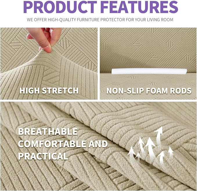 ZNSAYOTX Super Stretch Couch Cover, New Striped Sofa Covers Fitted Slipcovers - Image 4