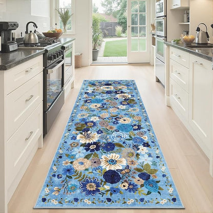 Blue Floral Hallway Runner Rug 2x6 - Image 6