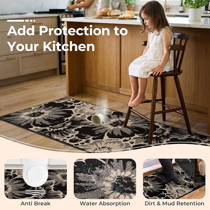 Findosom Hallway Runner Rug 2x4, Non Slip High-Low Textured Floral Washable - Image 3