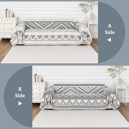 MYSKY HOME Sectional Couch Cover Grey Boho Geometric Sofa Covers - Image 3