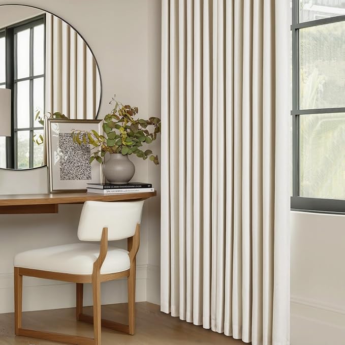 Cream Beige 100% Black Out Pinch Pleat Curtains 80 Inch Length 2 Panels | 2 - Image 9