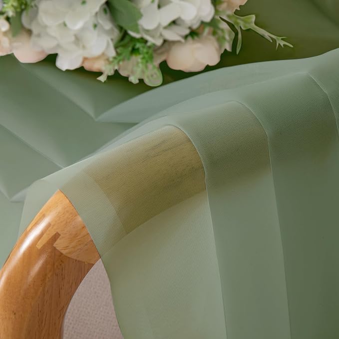 Sage Green Sheer Kitchen Curtains 36 Inch Length 2 Pieces, Solid Volie Small - Image 8