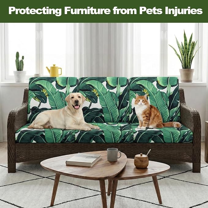 CALBODE 8 Pcs Stretch Outdoor Seat Cushion Covers, Monstera | Washable - Image 6