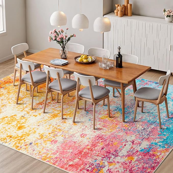 Rugflix 5x7 Area Rugs for Living Room, Washable Colorful Rainbow Large Rug | - Image 3