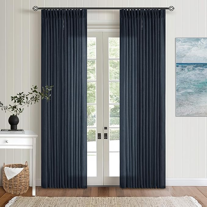 Pinch Pleated Navy Linen Curtains 84 Inches Long 2 Panels Set | Pinch Pleat by Twodrapes