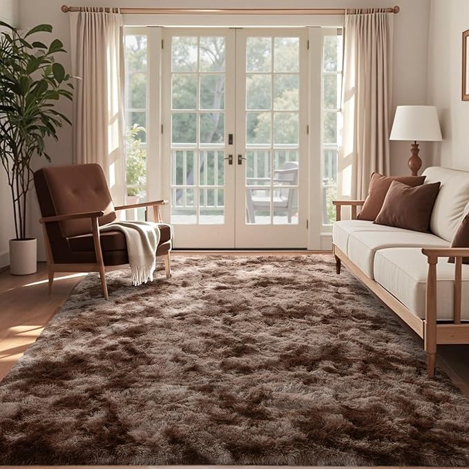 6x9 Ft Large Shag Brown Area Rug - Image 2