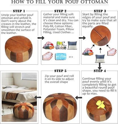 Thgonwid Unstuffed Moroccan Faux Leather Pouf Ottoman - Image 7