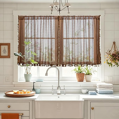 Sutuo Home Boho Valance Short Curtains 2 Panels - Image 2