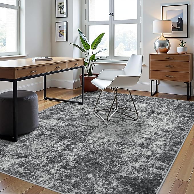 5x8 Area Rugs for Living Room Washable Bedroom Dining Room Black Grey | Modern - Image 3