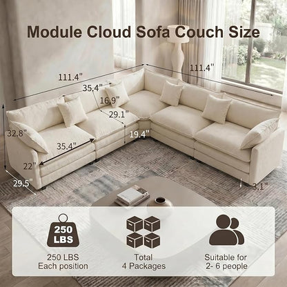 111.4" V-Shaped Corner Couch Sectional｜5 Seat Customizable Modular Cloud - Image 2