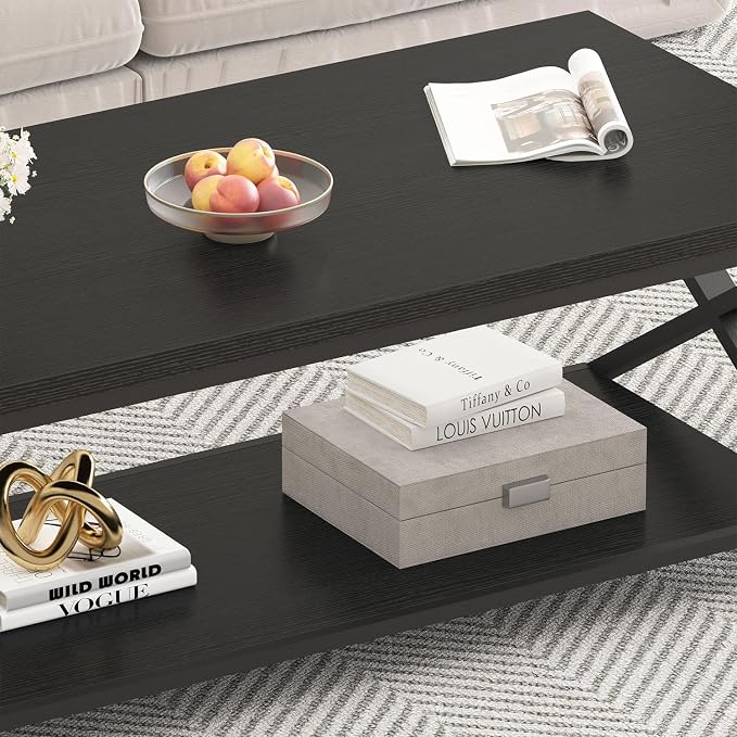 HSH Black Modern Minimalist Metal Wood Living Room Table - Image 7