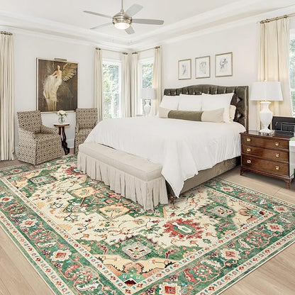Area Rug 8x10 Washable Rug, Vintage Boho Medallion Rugs Non-Slip Soft Low Pile - Image 2