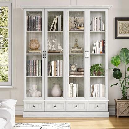 78" Large Storage Cabinet with Glass Doors, China Hutch, Farmhouse Kitchen - Image 4
