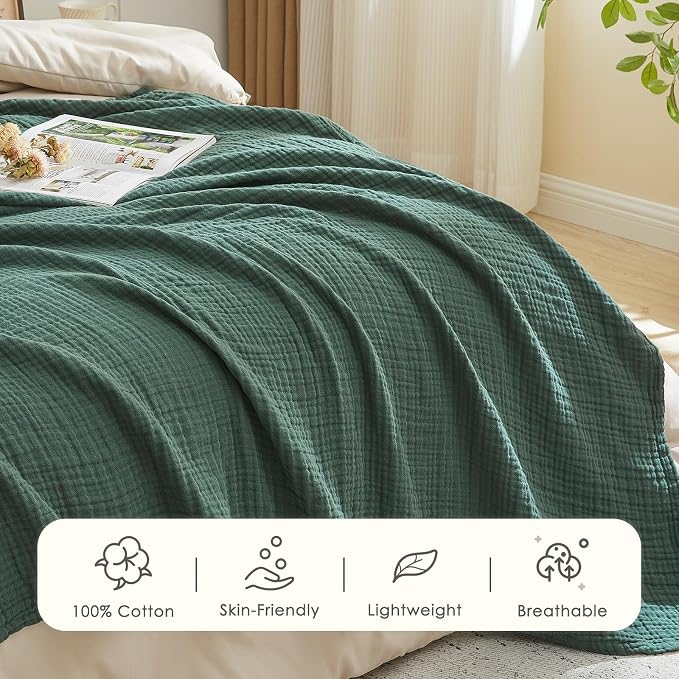 EMME Muslin Blankets for Adults Forest Green Small Blanket 40" x 50" | Throw - Image 3
