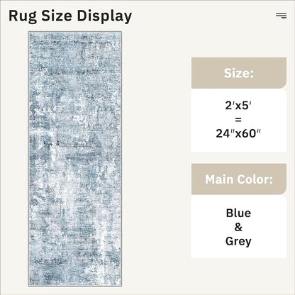Soalmost Abstratc Runner Rug 2x5 Washable Kitchen Entry Runners Blue/Grey | - Image 5