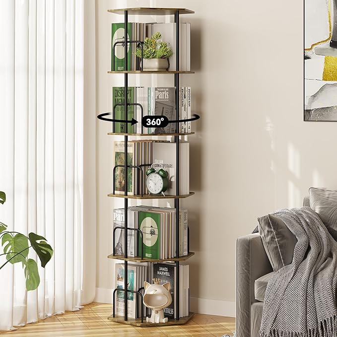 SUNMORY 5 Tier Rotating Bookshelf Tower, Revolving 360 ° Spinning Bookcase by SUNMORY