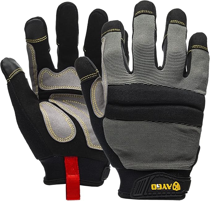 KAYGO Work Gloves For Men, KG125M Mechanic Utility Work Gloves for All Purpose, Excellent Grip, Heavy Duty, Improved Dexterity, Touch Screen,2X-Large