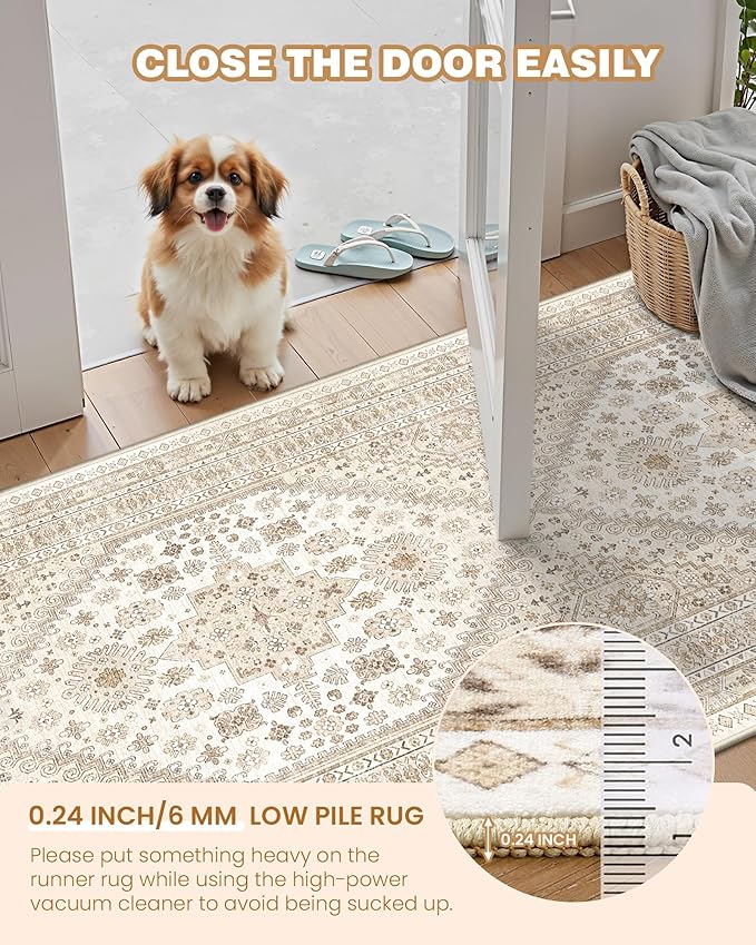 Runner Rug 2x10, Washable Rugs for Entryway Rug, Cream/Beige | Non Slip Kitchen - Image 6