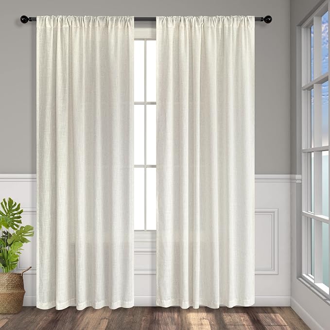 Cream Curtains 72 Inch Length for Bedroom Pair Set 2 Panels Back Tab Loop Rod - Image 9