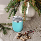 DOMICARE Stainless Steel Wine Tumbler Bulk with Lid, Personalized Insulated Tumblers Set, 12oz Travel Coffee Cups Pack of 4, Light Blue