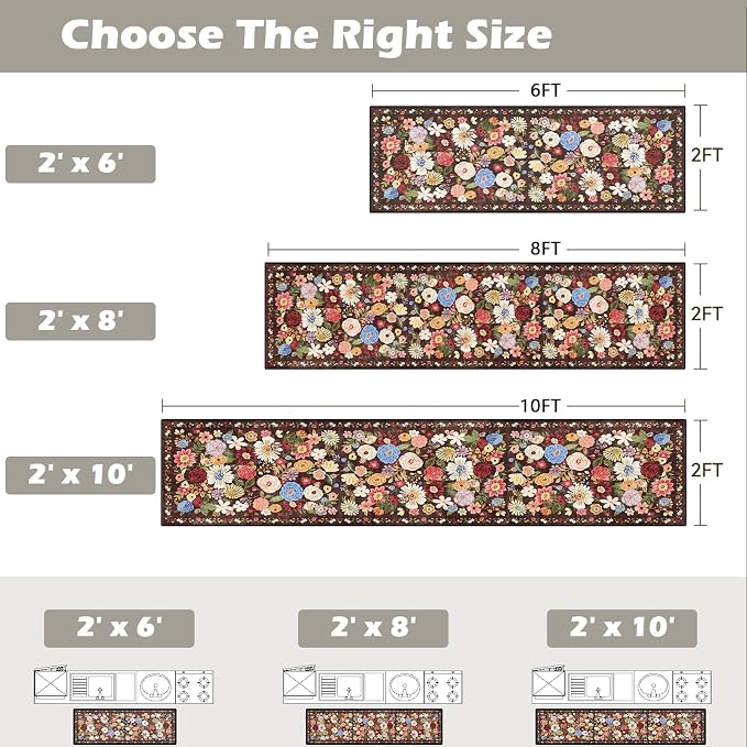 Black Brown Floral Hallway Runner Rug 2'6''x14' - Image 2