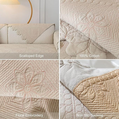 Cotton Quilted Dog Couch Cover for Sofa Farmhouse Rustic Embroidery Sectional - Image 7