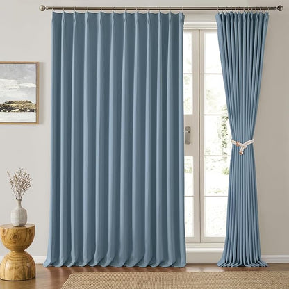 Dusty Blue Pleat Wide Width Drapes 80 x 63 inch Long 2 Panels by KEQIAOSUOCAI