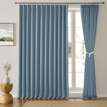 Dusty Blue Pleat Wide Width Drapes 80 x 96 inch Long 2 Panels by KEQIAOSUOCAI