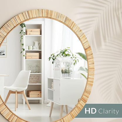 Barnyard Designs Round Rattan Wall Mirror, Natural Tan Woven Rattan Frame - Image 7