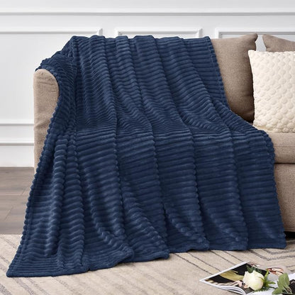 BEDELITE 3D Ribbed Jacquard Navy Fleece Twin Blanket - Image 2